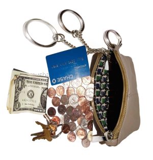 Lot of 2 Leather change purse, Zip coin wallet, 2 pocket coin case w/ key rings - Image 7