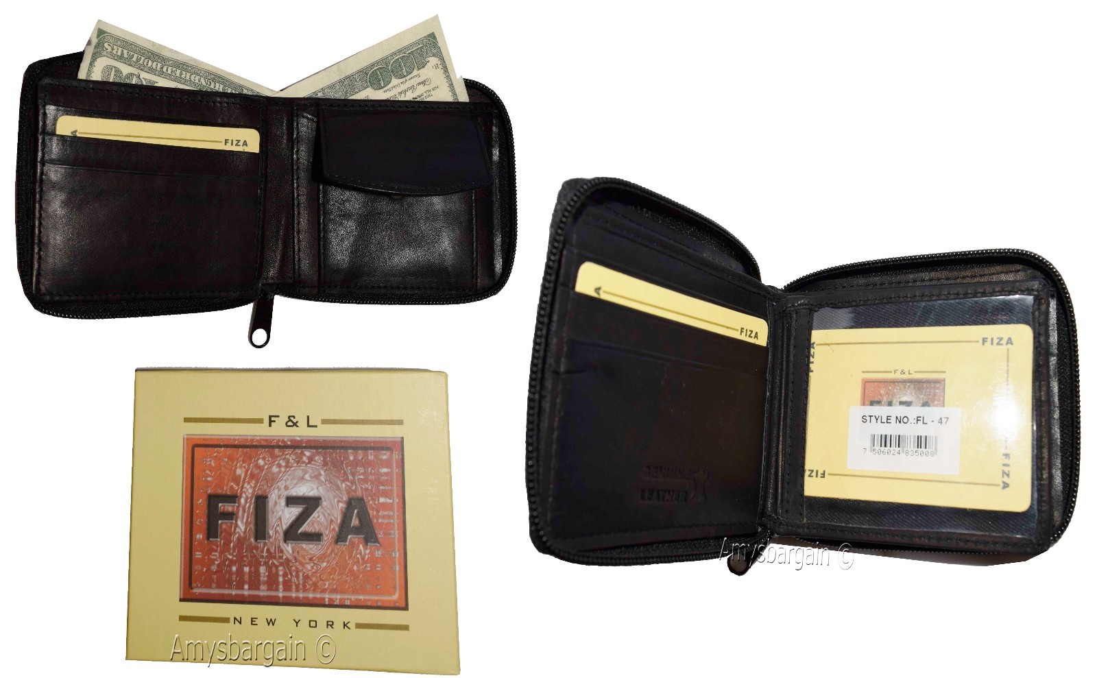 Lot of 2. Men's zip around Leather Wallet. Bifold zip wallet. Fiza wallet in box
