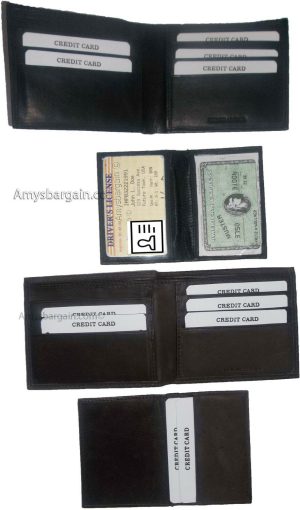 Lot of 2 New Men's Soft Black/Brown Leather Bifold Wallet 9 Credit Card 2 ID BN - Image 6