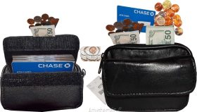 Lot of 2 New Mini leather bag belt loop bag Black waist Business credit card bag