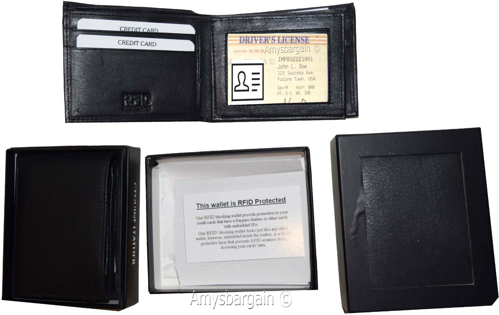 Lot of 2 RFID Men's Leather wallet 2 Bifold genuine leather 2 IDs New in Box - Image 11