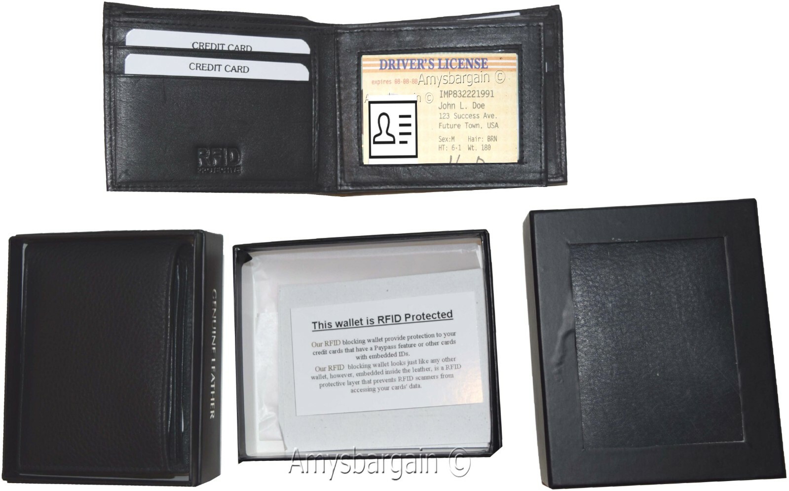 Lot of 2 RFID Men's Leather wallet 2 Bifold genuine leather 2 IDs New in Box - Image 12