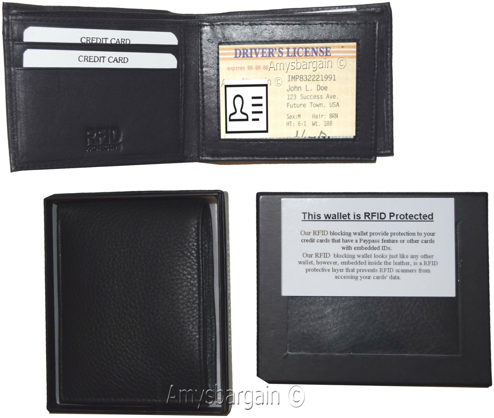Lot of 2 RFID Men's Leather wallet 2 Bifold genuine leather 2 IDs New in Box - Image 4