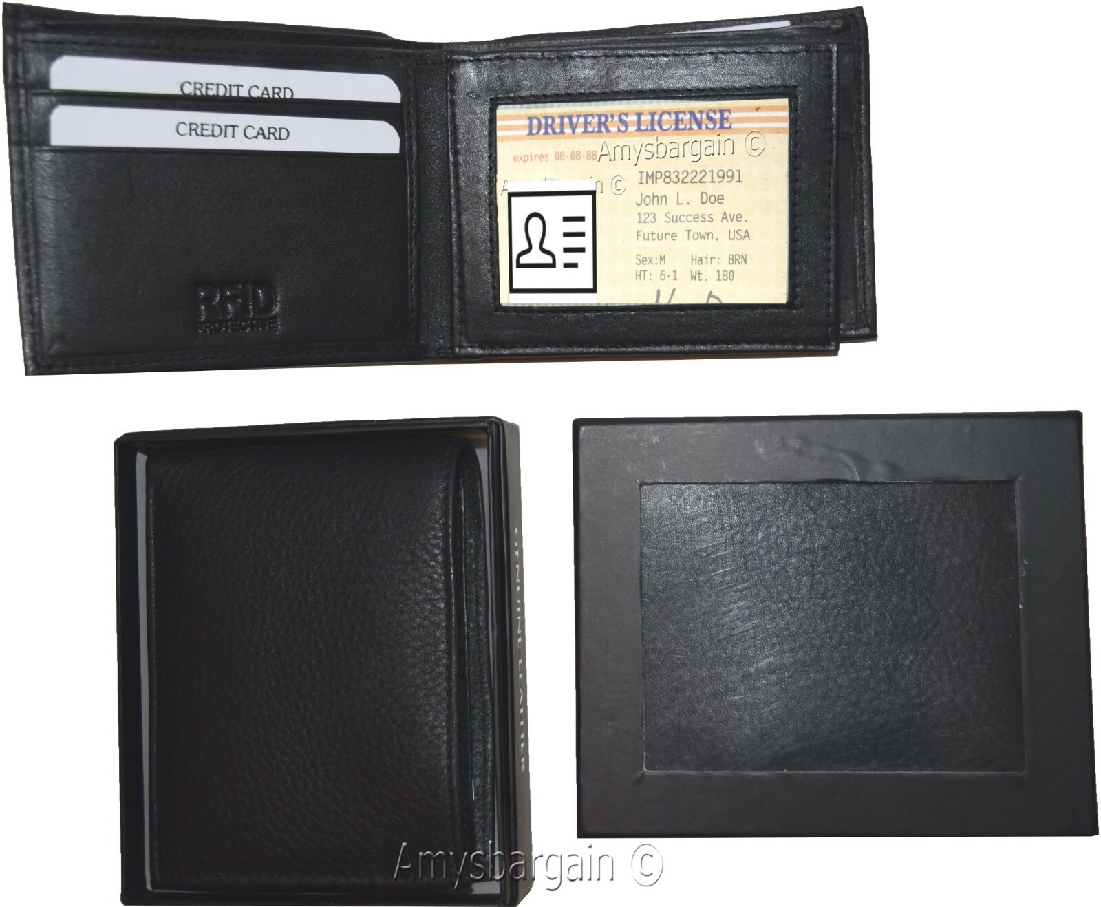 Lot of 2 RFID Men's Leather wallet 2 Bifold genuine leather 2 IDs New in Box - Image 5