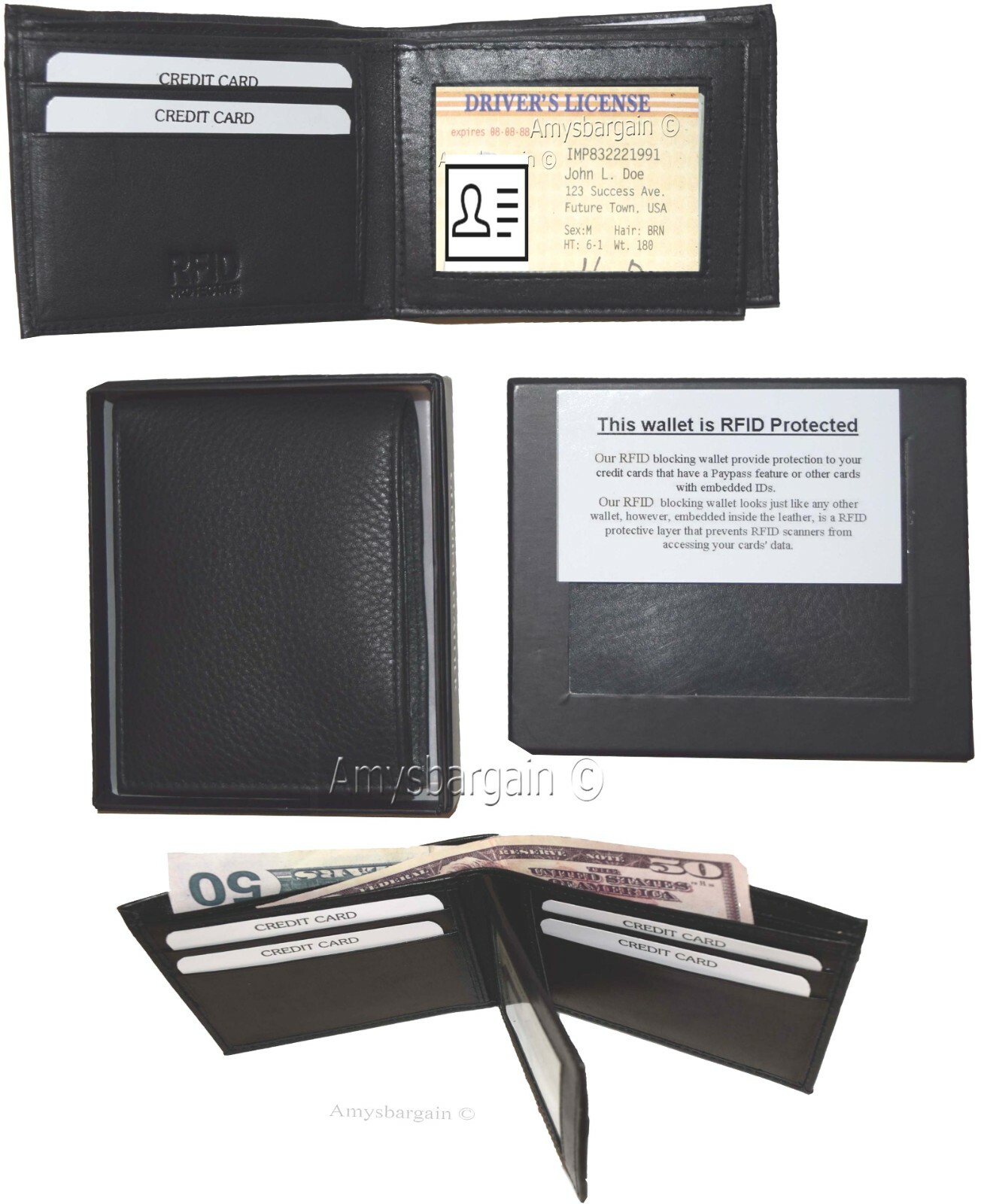 Lot of 2 RFID Men's Leather wallet 2 Bifold genuine leather 2 IDs New in Box