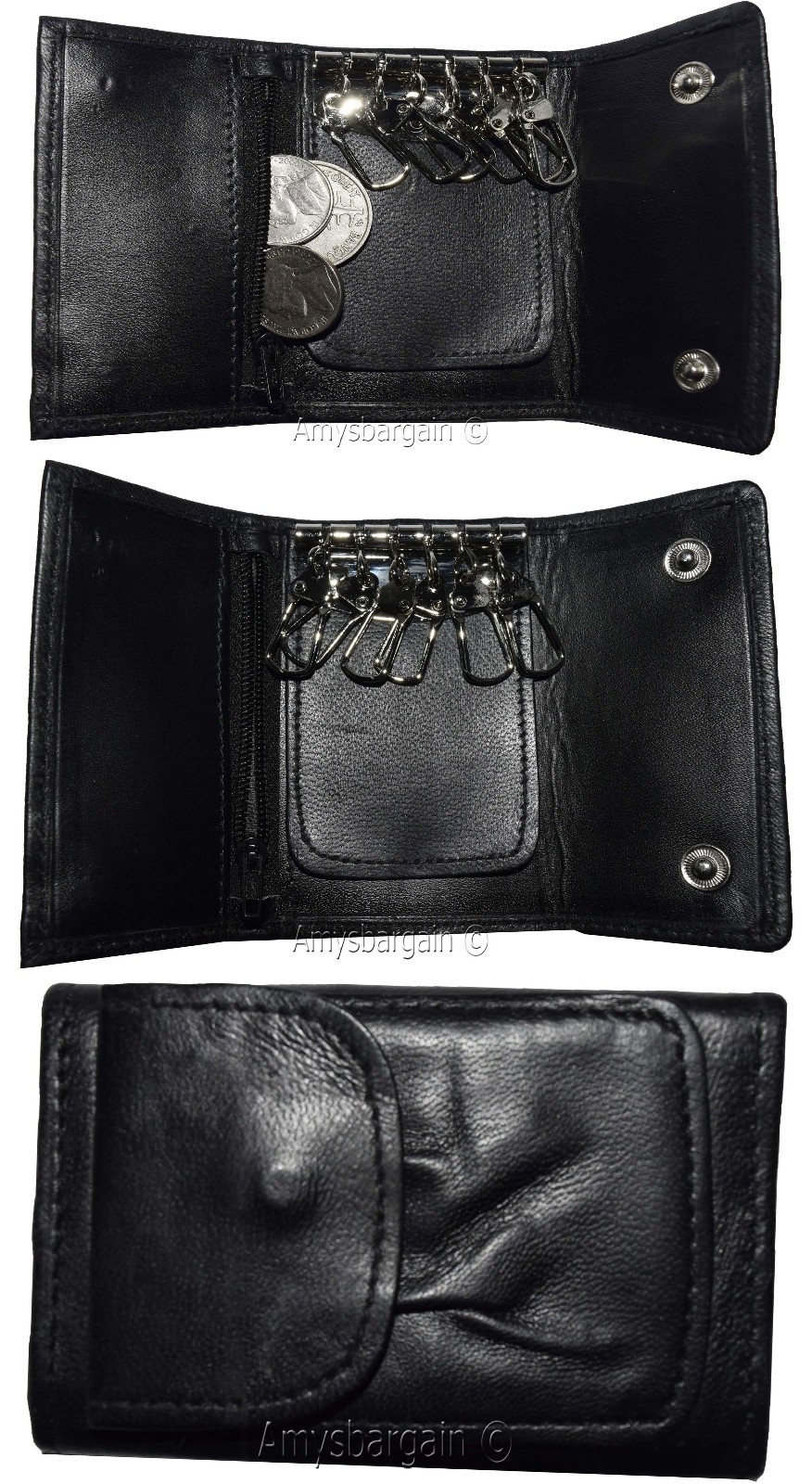 Lot of 3. Leather Key Chain; Zip Coin Case; Key Ring; key chain Leather 6 Rings - Image 7