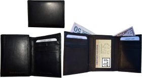 Lot of 3 New Men's Black leather trifold wallet 6 credit cards 2 bill slots new