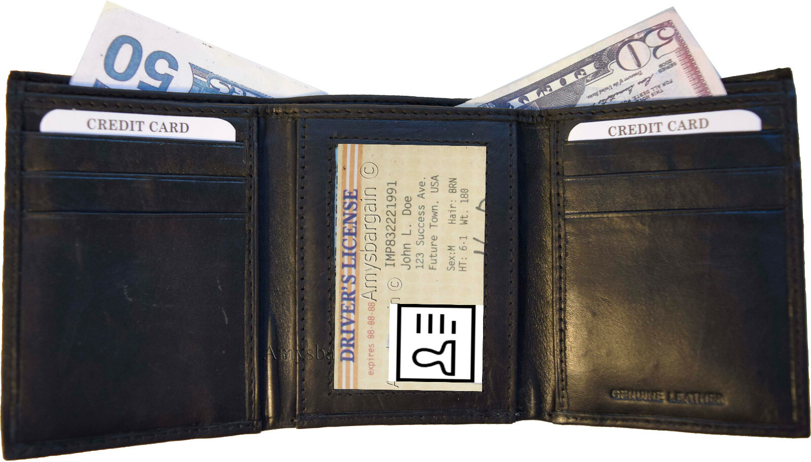 Lot of 3 New Men's Black leather trifold wallet 6 credit cards 2 bill slots new - Image 4