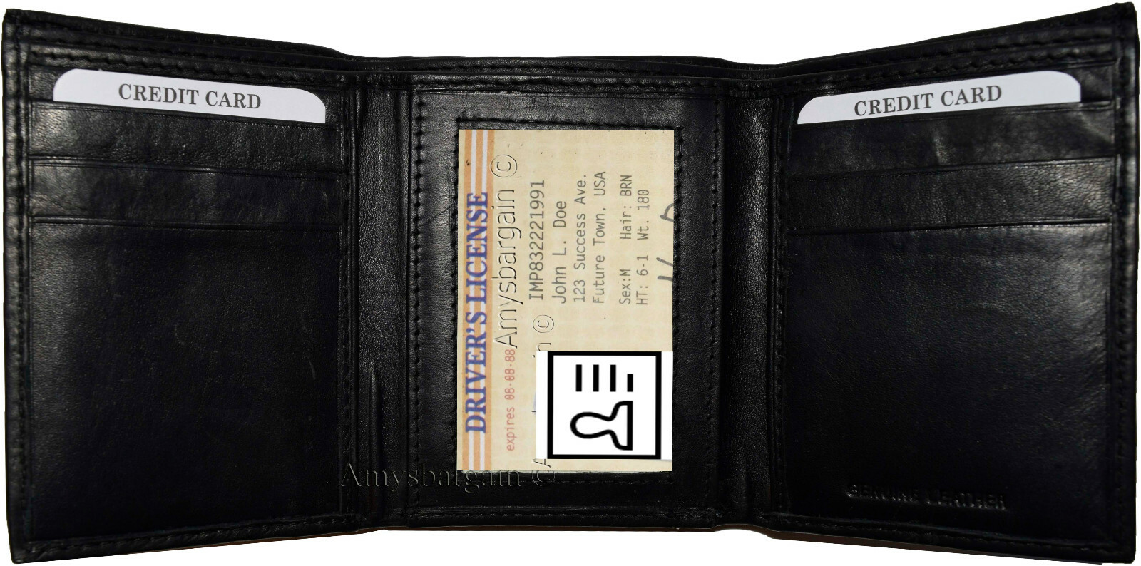 Lot of 3 New Men's Black leather trifold wallet 6 credit cards 2 bill slots new - Image 6