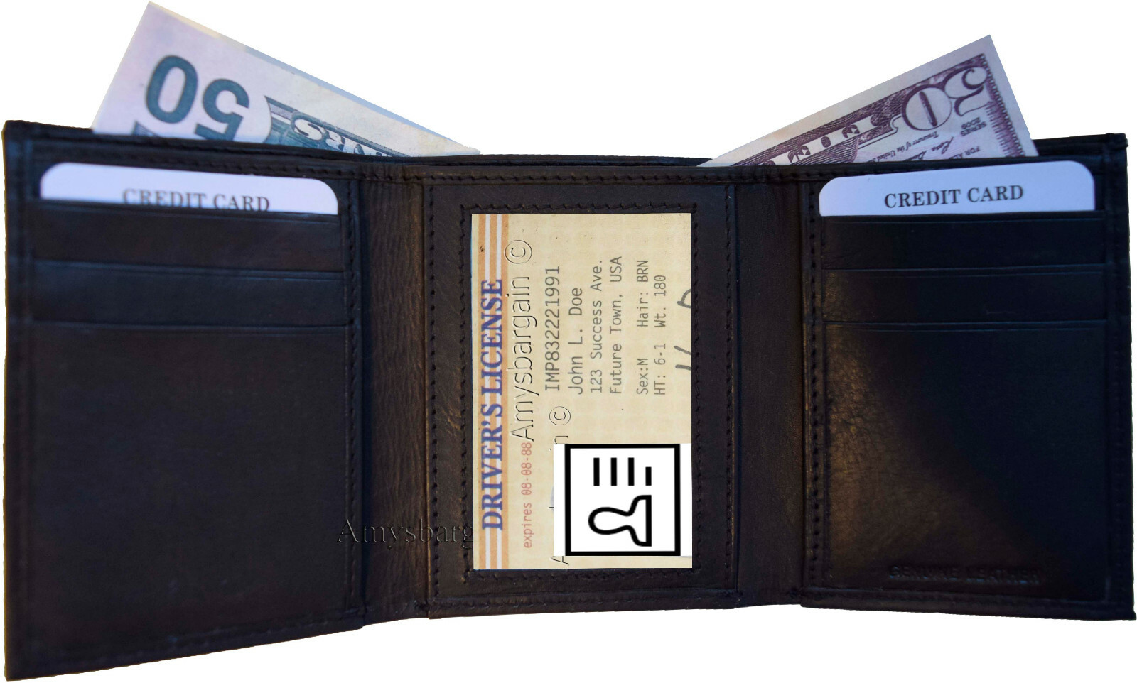 Lot of 3 New Men's Black leather trifold wallet 6 credit cards 2 bill slots new - Image 9