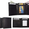 Lot of 3 New Men's Trifold Leather Wallet 3 ID center piece Black 2 bill slots