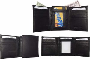 Lot of 3 New Men's Trifold Leather Wallet 3 ID center piece Black 2 bill slots - Image 12