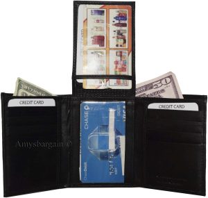 Lot of 3 New Men's Trifold Leather Wallet 3 ID center piece Black 2 bill slots - Image 4