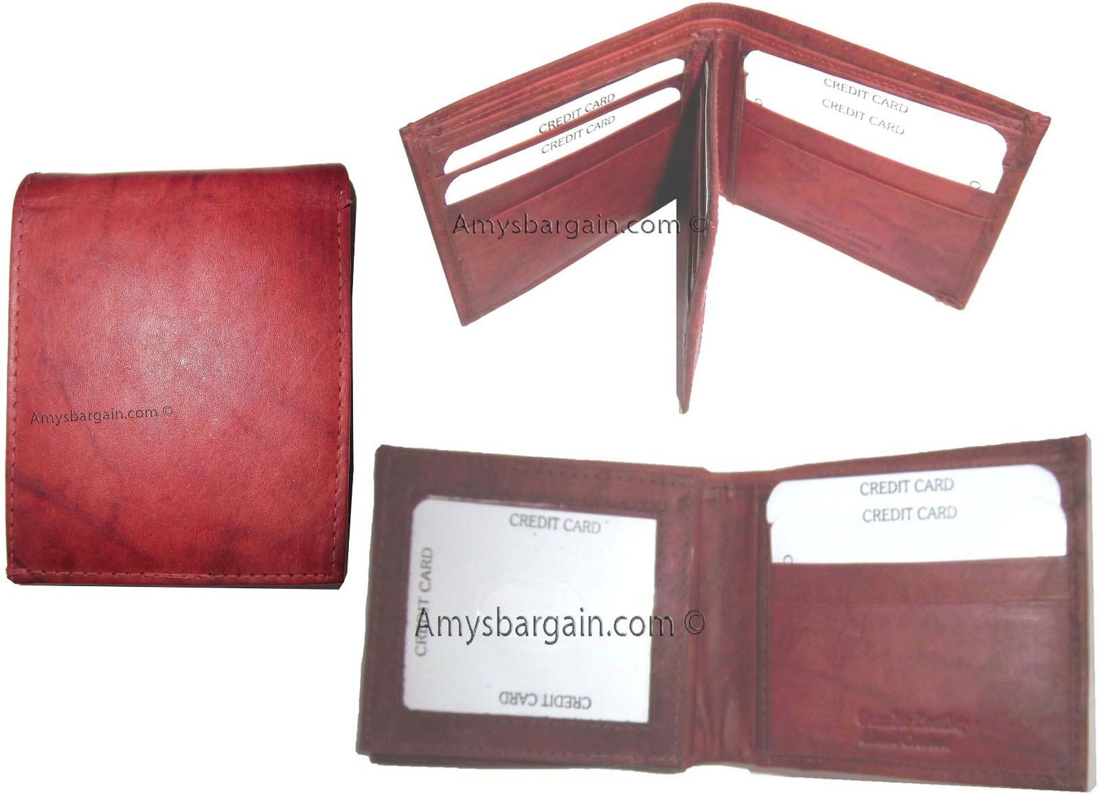 Lot of 3 New men's leather billfold wallet 9 credit card slots ID Bifold BNWT
