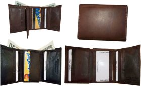 Lot of 4 Man's leather trifold wallet Brown tri-fold leather wallet 2 bill slots