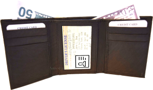 Lot of 4 New Men's Brown leather Trifold wallet 1 ID 6 card 2 bill slots new - Image 4