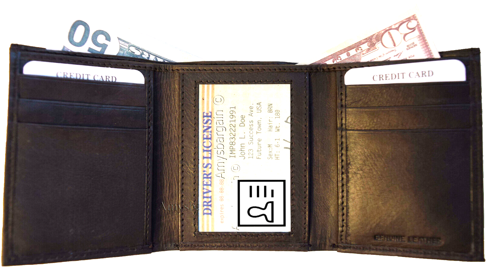 Lot of 4 New Men's Brown leather Trifold wallet 1 ID 6 card 2 bill slots new - Image 5
