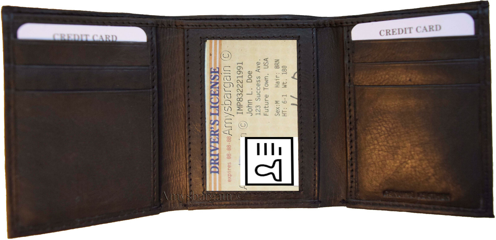 Lot of 4 New Men's Brown leather Trifold wallet 1 ID 6 card 2 bill slots new - Image 10