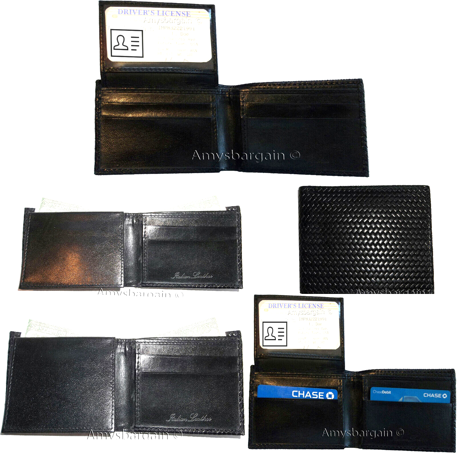 Lot of 5 New Woven Printed Leather man's bi fold wallet 6 cards ID Wallet BNWT
