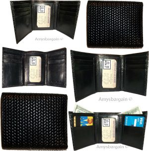 Lot of 5 man's trifold wallet genuine leather black woven printed real leather - Image 10