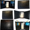 Lot of 6 Italian Style Crocodile Printed Leather Man's Black Trifold wallet BNWT