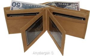 Men's Bifold leather wallet, 2 center pieces 9 card 3 IDs Genuine leather wallet