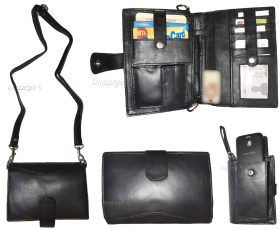 Men's Genuine Leather Fashion Business Wrist Clutch Bag Organizer Black Bag BNWT