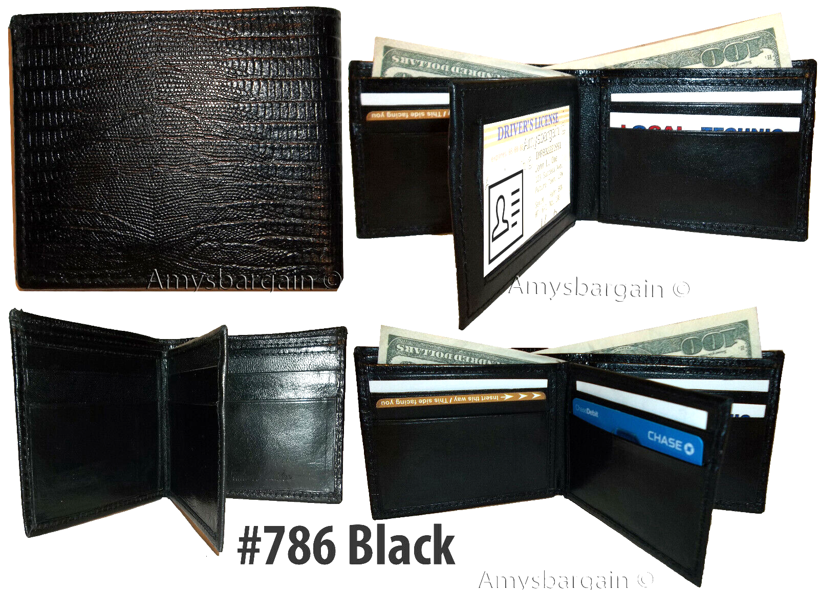 Men's Wallet Lizard skin printed Leather man's Bifold wallet 2 Bill slot ID card - Image 6