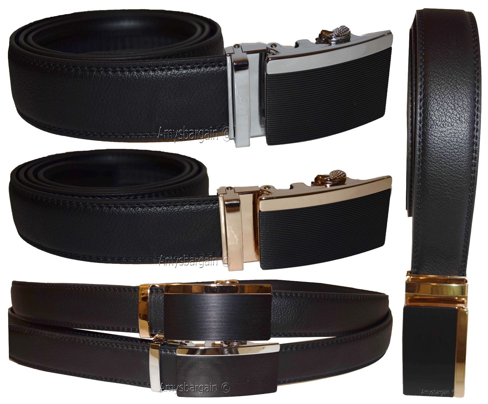 Men's belt Genuine Leather Dress Belt Automatic Lock buckle Men's Black belt - Image 13