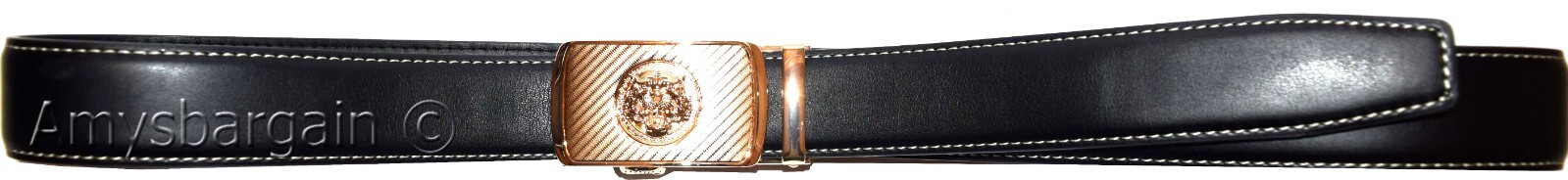 Men's belt leather dress belt balck white automatic buckle dress casual up-43". - Image 4