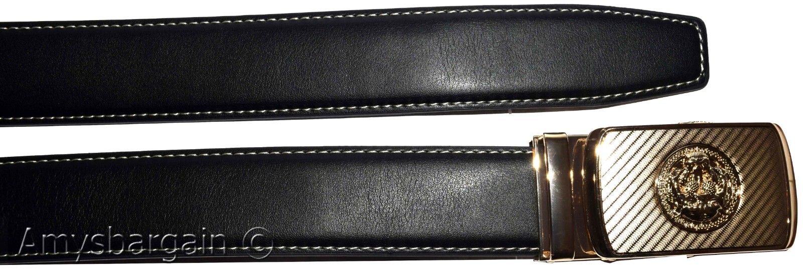 Men's belt leather dress belt balck white automatic buckle dress casual up-43". - Image 5