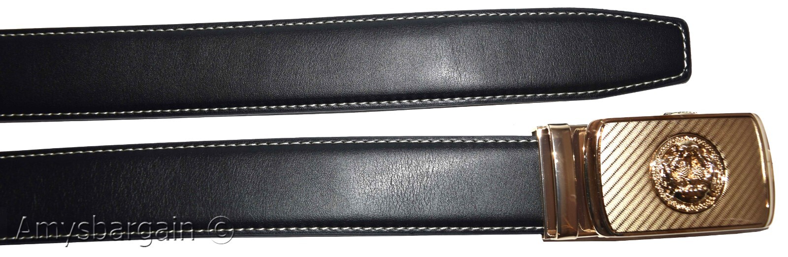 Men's belt leather dress belt balck white automatic buckle dress casual up-43".