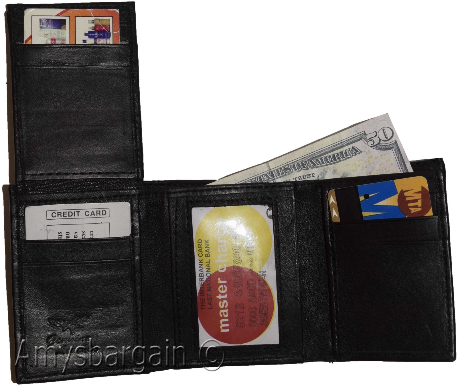 Men's wallet. Leather Tri-fold Wallet Black 9 card 2 ID 2 Bill slots new wallet - Image 8