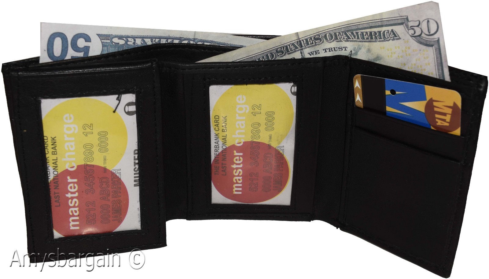 Men's wallet. Leather Tri-fold Wallet Black 9 card 2 ID 2 Bill slots new wallet - Image 10