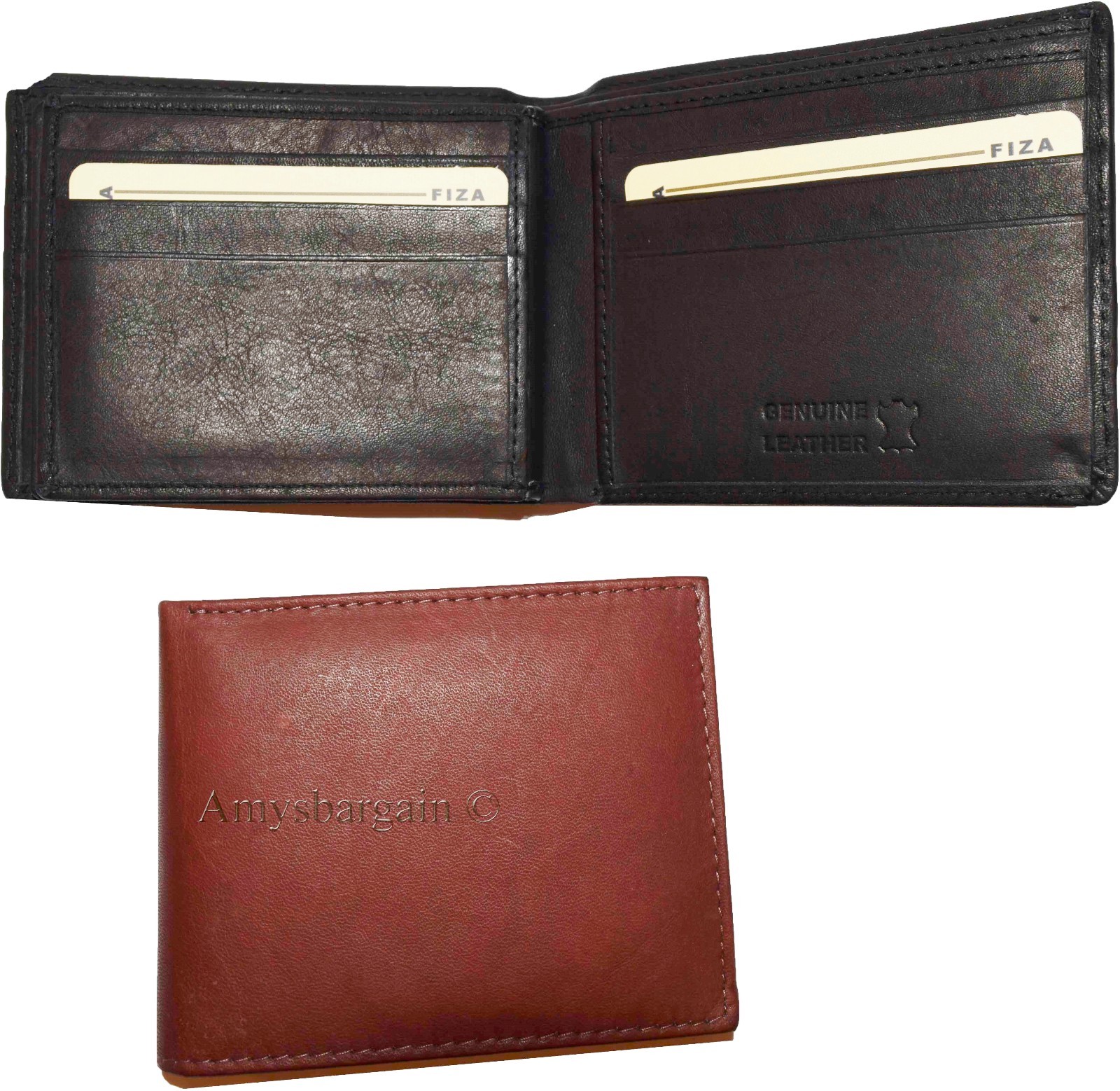 Men's wallet genuine Leather Bifold Black wallet 2 bill slots 9 Cred case In Box - Image 12