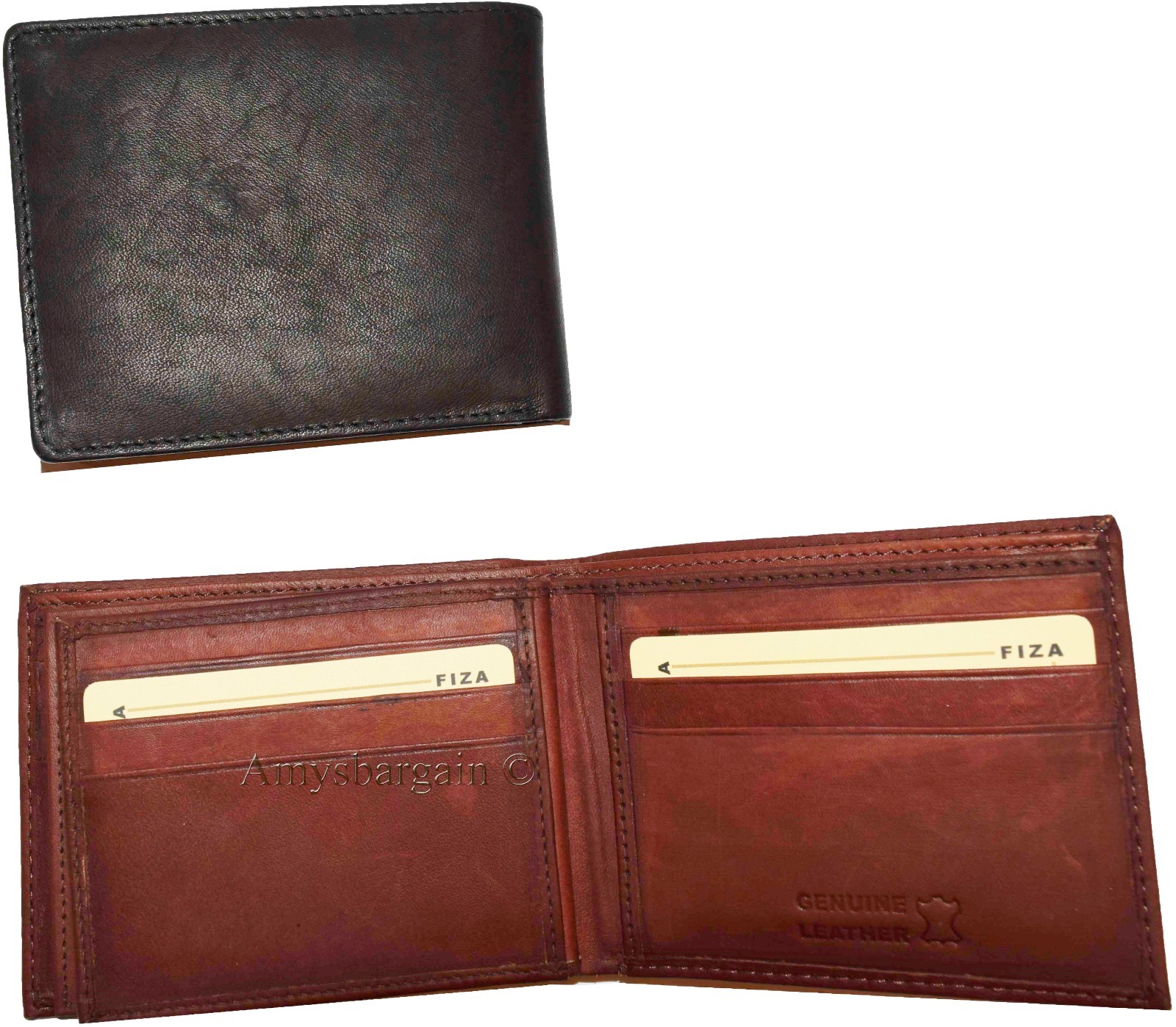 Men's wallet genuine Leather Bifold Black wallet 2 bill slots 9 Cred case In Box - Image 13