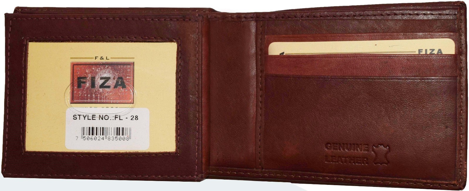Men's wallet genuine Leather Bifold Tan wallet 2 Bill slots 9 Cards new In Box - Image 5