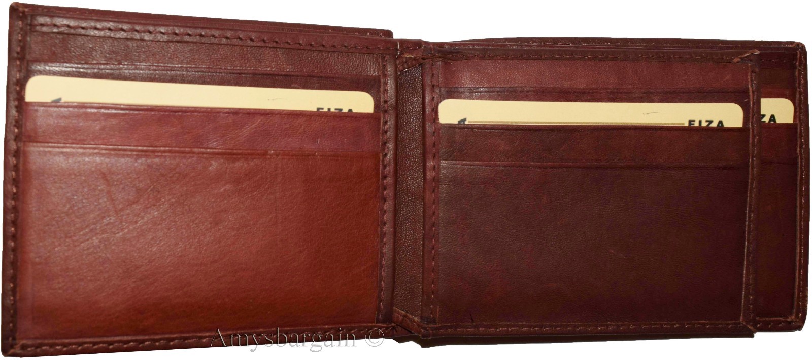 Men's wallet genuine Leather Bifold Tan wallet 2 Bill slots 9 Cards new In Box - Image 6