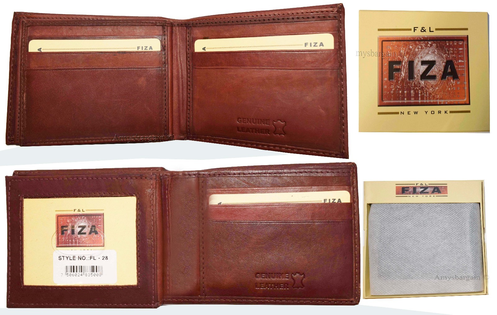 Men's wallet genuine Leather Bifold Tan wallet 2 Bill slots 9 Cards new In Box