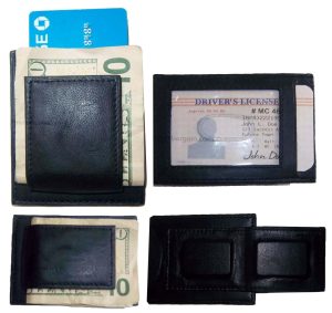 Money Clip, Men’s Leather Credit card/ID holder, wallet with magnetic money clip