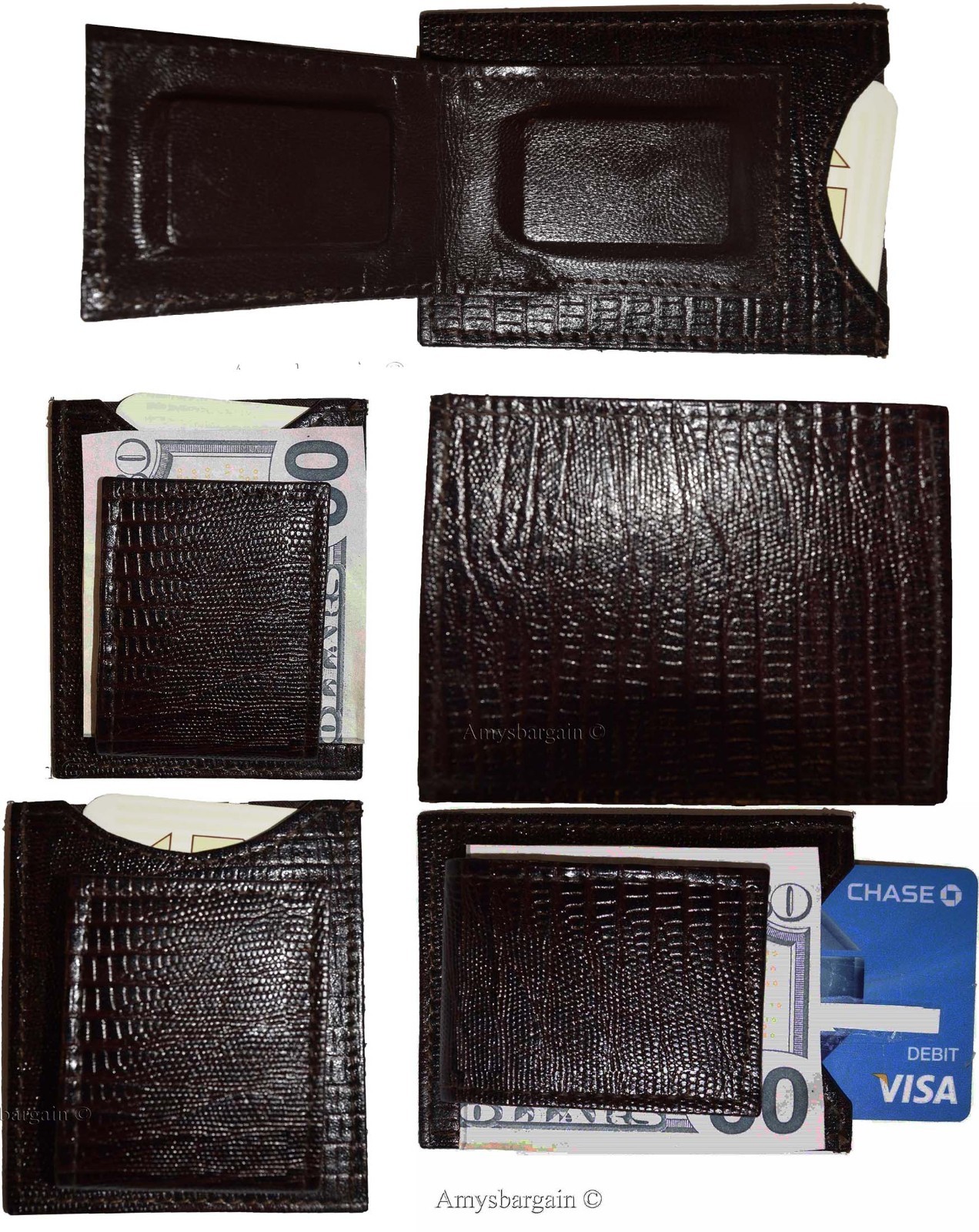Money clip Brown Lizard skin printed leather unbranded new money Clip Lot of 12 - Image 12