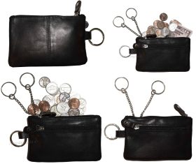 New Leather change purse, White Zip coin wallet, 2 pocket coin case w/key ring *