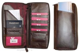 Organizer Leather document case passport ID airline ticket Credit card more BN