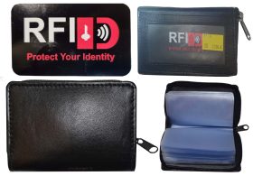 RFID Zip Around Leather Business Card ID Credit card picture case 30 card slots