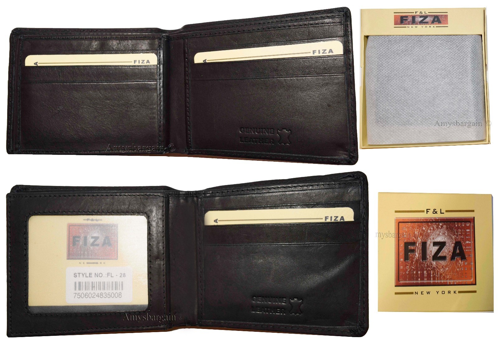 Men's wallet genuine Leather Bifold Black wallet 2 bill slots 9 Cred case In Box - Image 14