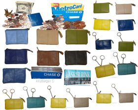 Women's Change Purse Leather mini wallet Card case Zip coin case with key rings