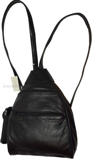 Women's small Leather backpack, Knapsack Black daypack small Black backpack #31 - Image 3