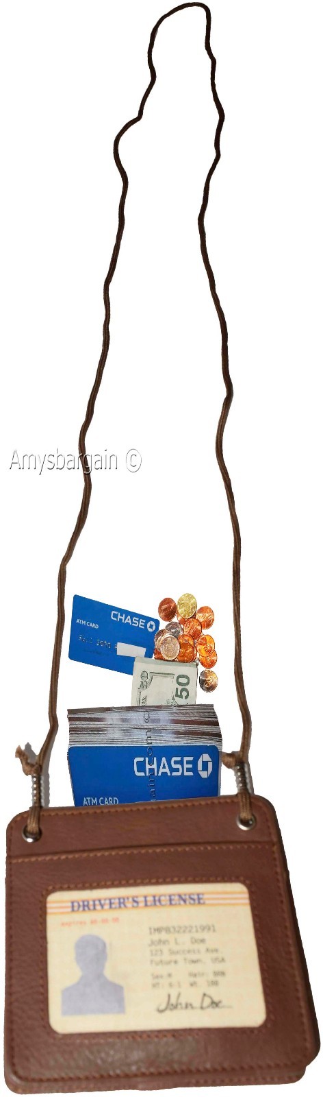 business card case card holder w/ neck string 30 business card clear id window