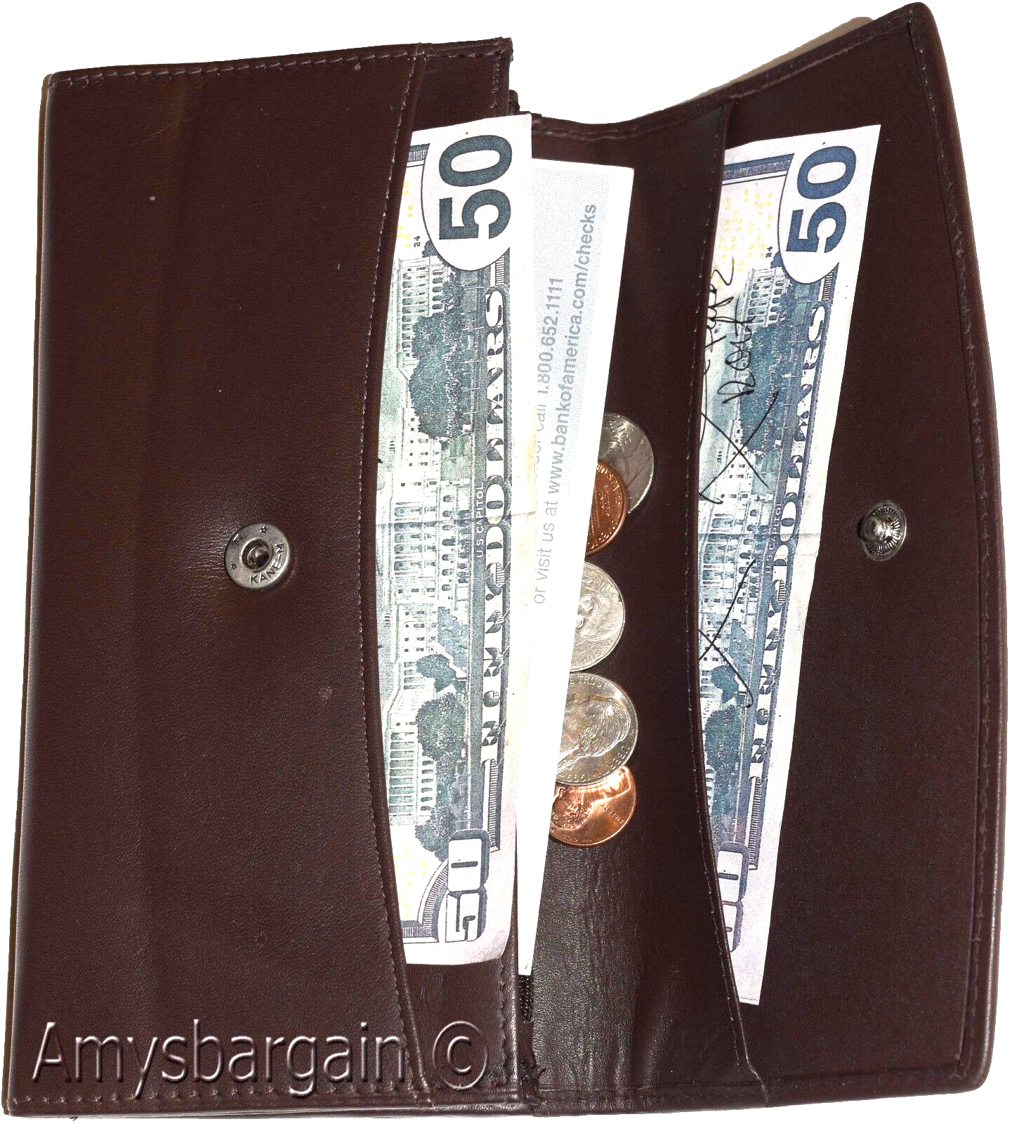 leather checkbook wallet compact wallet cards change bills brown wallets bn - Image 6