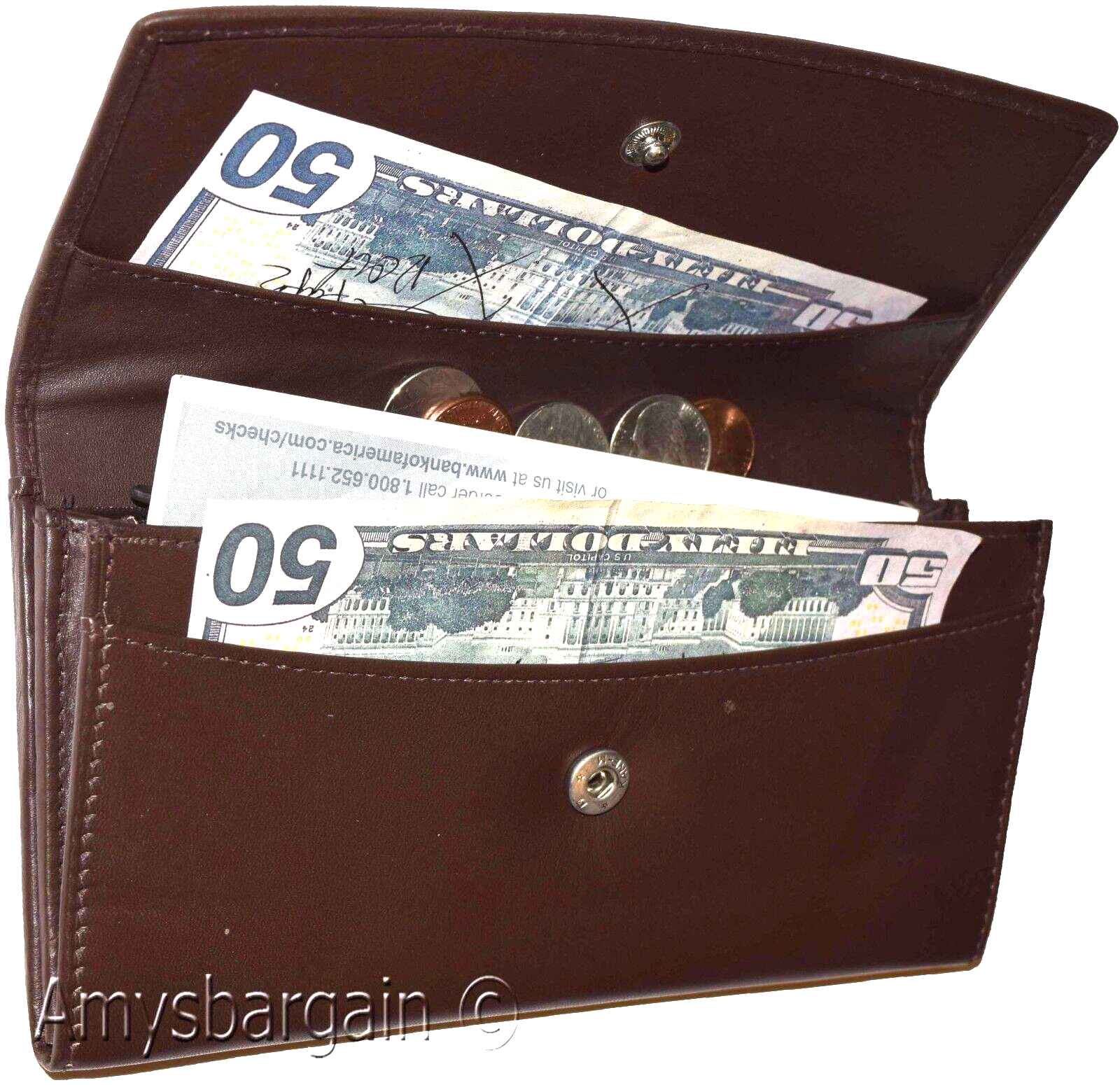 leather checkbook wallet compact wallet cards change bills brown wallets bn - Image 7